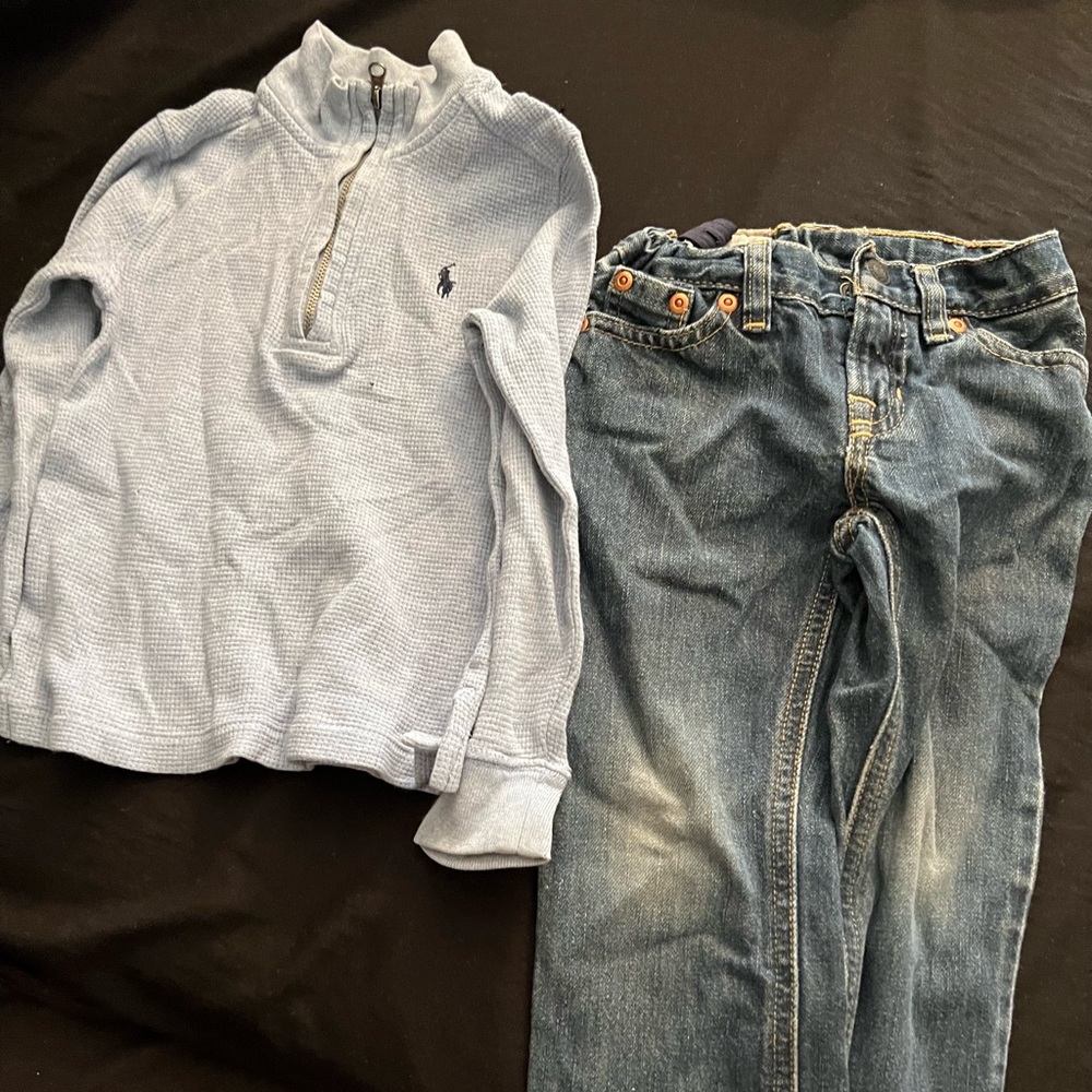 Waffle turtleneck shirt & jeans bundle